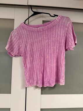 Zenana Outfitters Mauve Lavender Pink Ribbed Short Sleeve Crop Top